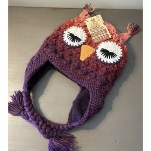 Andes Gift Kids Hand Knit Alpaca Winter FUN Owl Hat NEW with Tag Purple/Pink